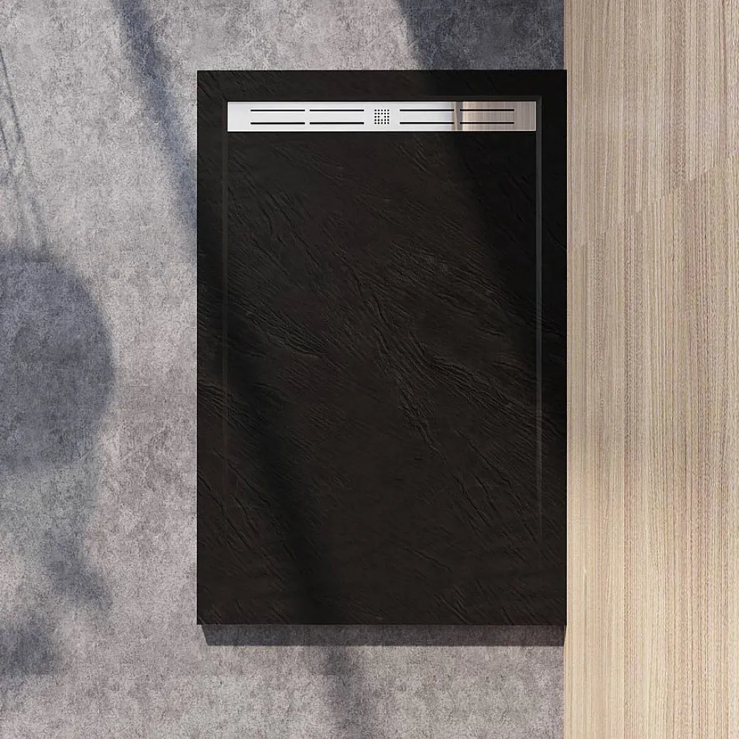 Aica Douchebakken 100X90Cm Zwart Steeneffect L9010|Brico New