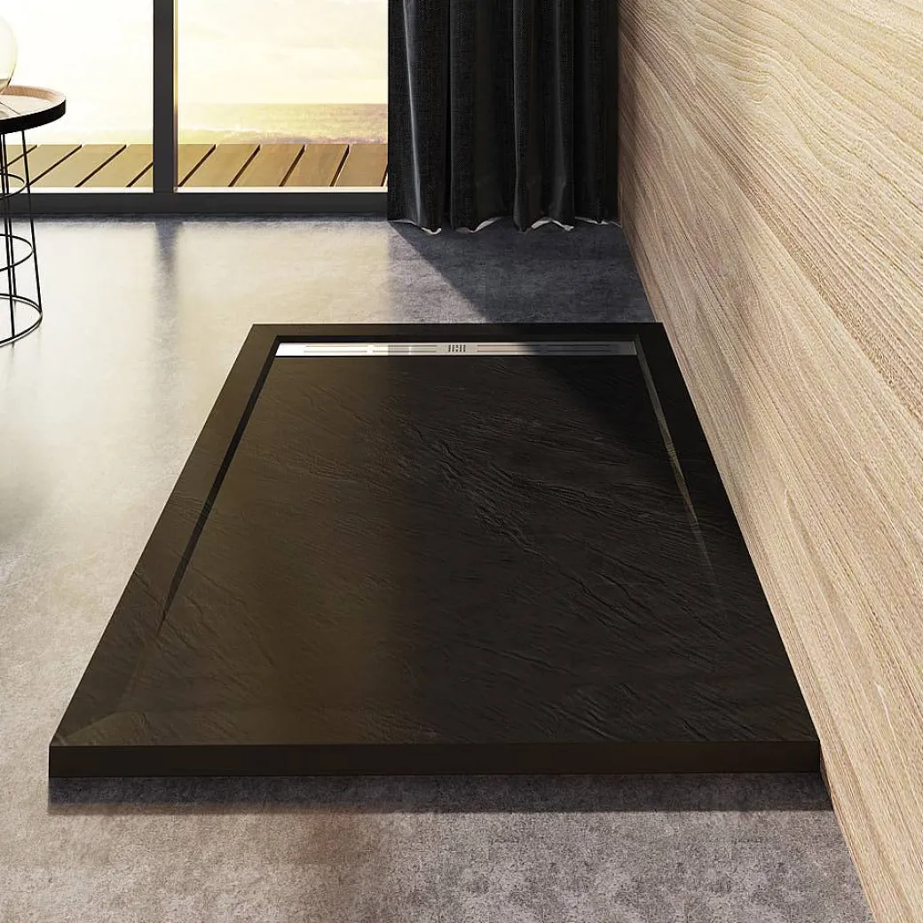 Aica Douchebakken 100X90Cm Zwart Steeneffect L9010|Brico New