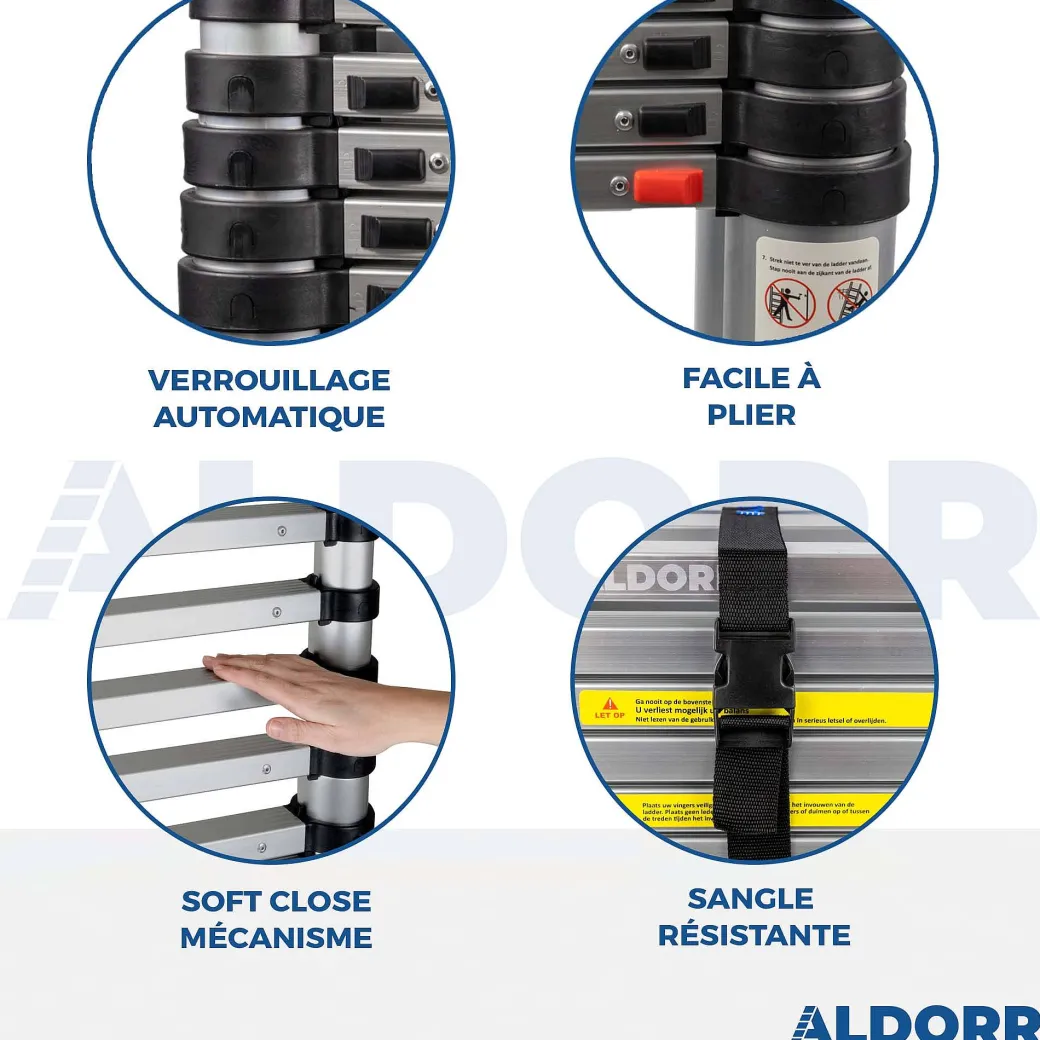 Aldorr Home - Telescoopladder 3,80M - Met Stabilisatievoet En Soft Closing|Brico New