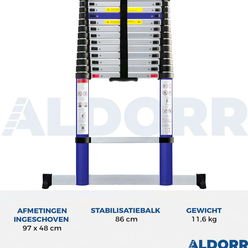 Aldorr Home - Telescoopladder 3,80M - Met Stabilisatievoet En Soft Closing|Brico New