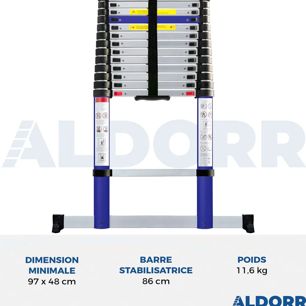 Aldorr Home - Telescoopladder 3,80M - Met Stabilisatievoet En Soft Closing|Brico New