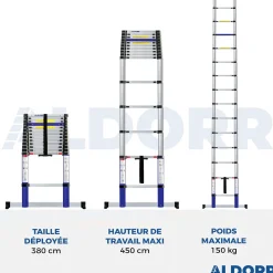 Aldorr Home - Telescoopladder 3,80M - Met Stabilisatievoet En Soft Closing|Brico New