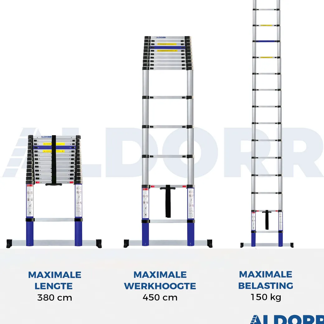 Aldorr Home - Telescoopladder 3,80M - Met Stabilisatievoet En Soft Closing|Brico New