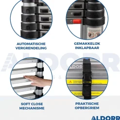 Aldorr Home - Telescoopladder 3,20M - Met Stabilisatievoet En Soft Closing|Brico Discount