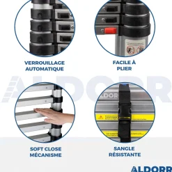 Aldorr Home - Telescoopladder 3,20M - Met Stabilisatievoet En Soft Closing|Brico Discount