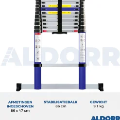 Aldorr Home - Telescoopladder 3,20M - Met Stabilisatievoet En Soft Closing|Brico Discount