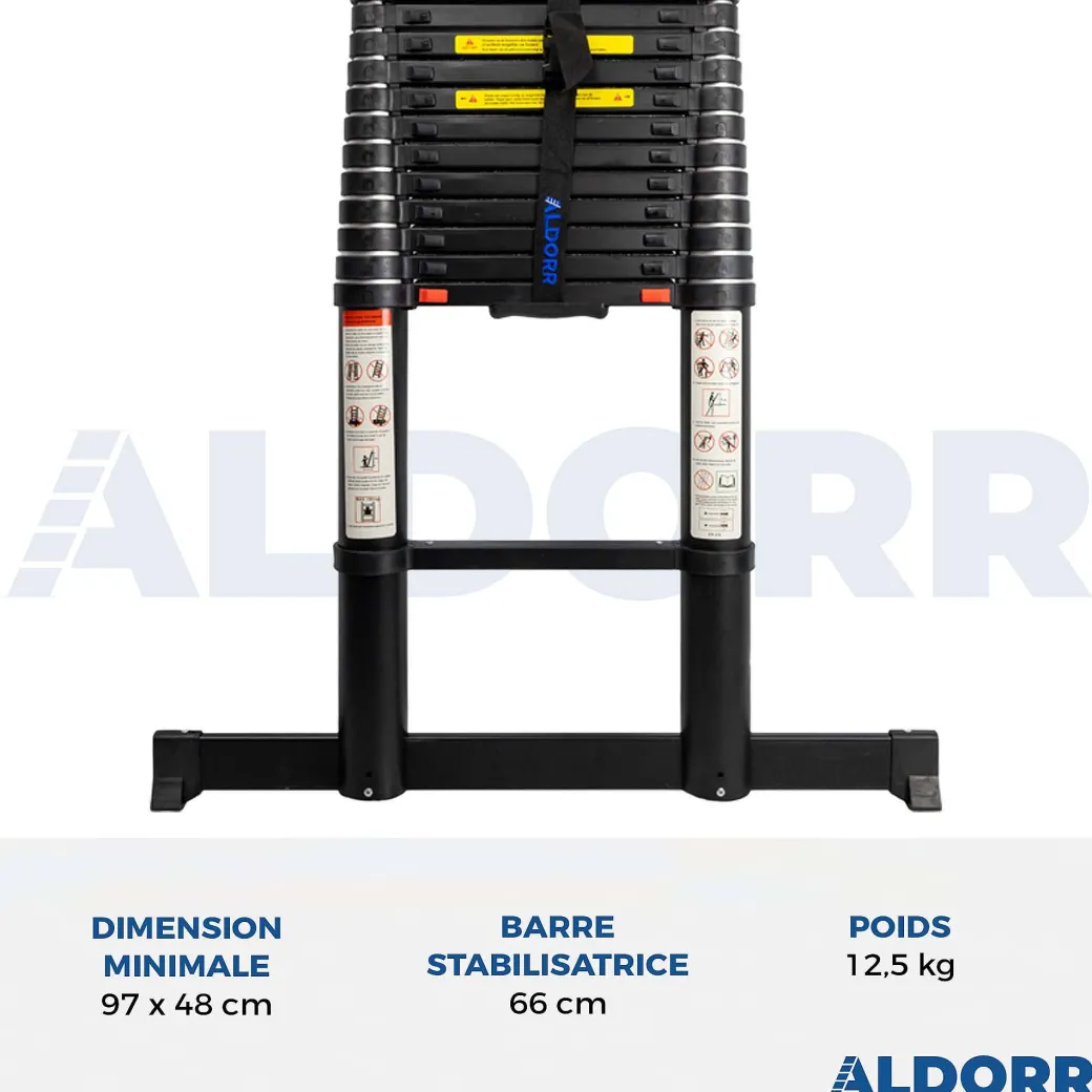 Aldorr Professional - Telescoopladder 3,80M - Telescopische Stabilisatie Balk - Optigrip™|Brico Outlet