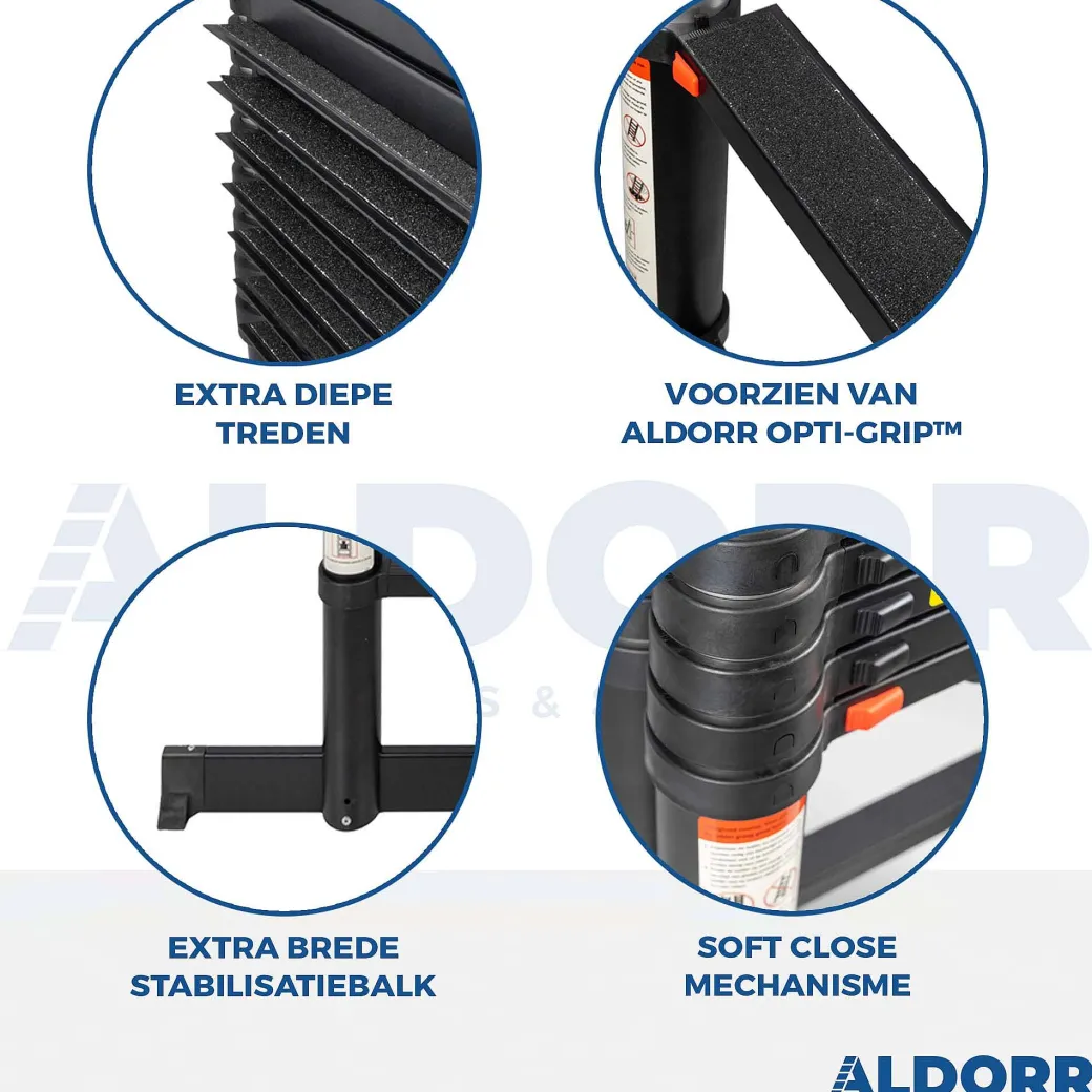 Aldorr Professional - Telescoopladder 3,80M - Telescopische Stabilisatie Balk - Optigrip™|Brico Outlet