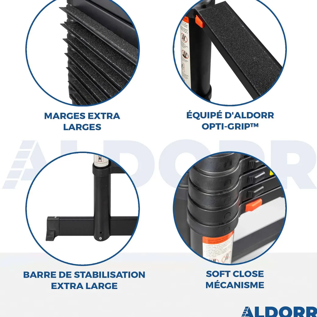 Aldorr Professional - Telescoopladder 3,80M - Telescopische Stabilisatie Balk - Optigrip™|Brico Outlet
