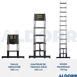 Aldorr Professional - Telescoopladder 3,80M - Telescopische Stabilisatie Balk - Optigrip™|Brico Outlet