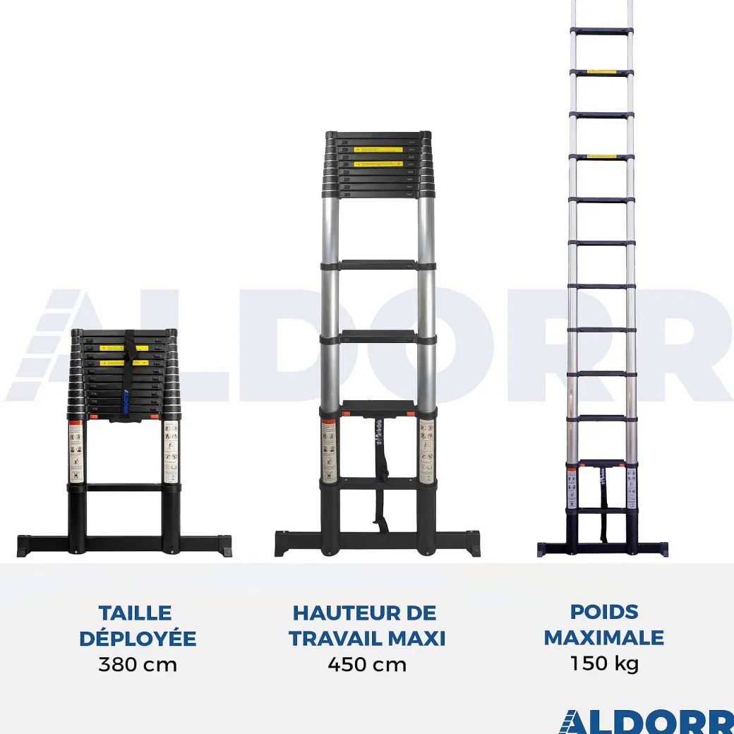 Aldorr Professional - Telescoopladder 3,80M - Telescopische Stabilisatie Balk - Optigrip™|Brico Outlet