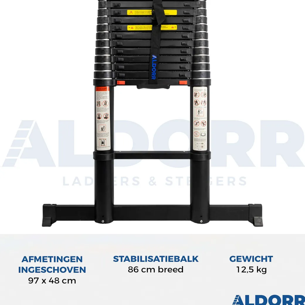 Aldorr Professional - Telescoopladder 3,80M - Telescopische Stabilisatie Balk - Optigrip™|Brico Outlet