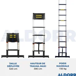 Aldorr Professional - Telescoopladder 3,20M - Met Optigrip™ En Extra Brede Treden|Brico