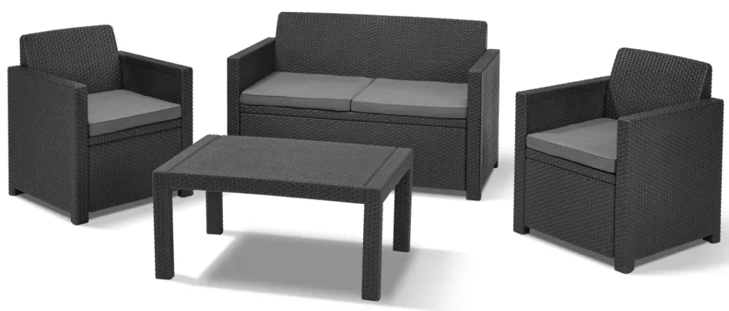 Brico Loungesets-Allibert Merano Balkon Loungeset Grafiet Wicker 3-Delig