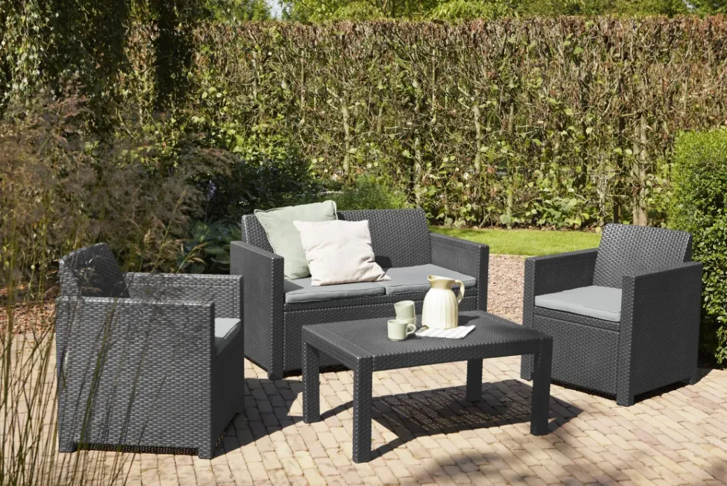 Brico Loungesets-Allibert Merano Balkon Loungeset Grafiet Wicker 3-Delig