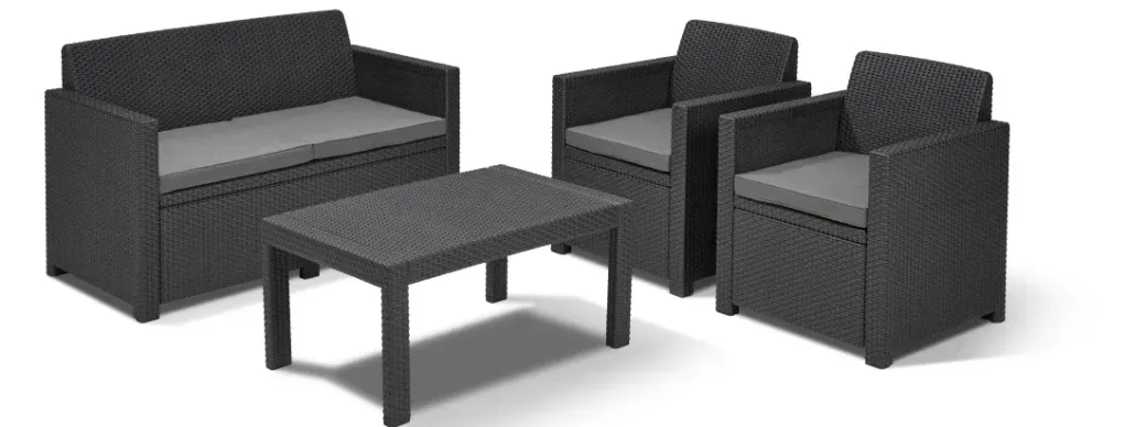 Brico Loungesets-Allibert Merano Balkon Loungeset Grafiet Wicker 3-Delig