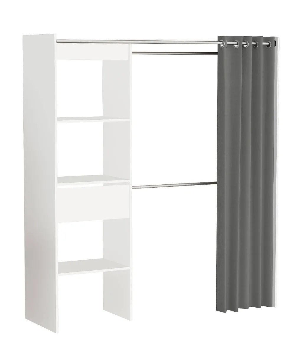 Belfurn Uitschuifbare Dressingkast Chicago Met Gordijn Wit|Brico Discount