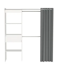Belfurn Uitschuifbare Dressingkast Chicago Met Gordijn Wit|Brico Discount
