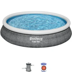 Brico Opblaaszwembaden-Bestway Opblaaszwembad Fast Set Rond Rotan Met Filterpomp O366X76Cm