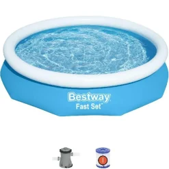 Brico Opblaaszwembaden-Bestway Opblaaszwembad Fast Set Rond Met Filterpomp O305X66Cm