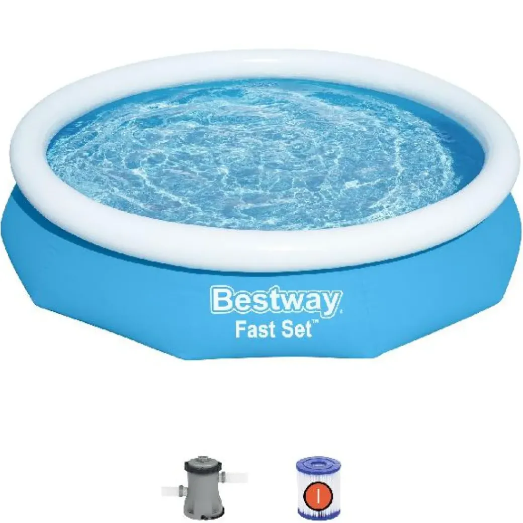 Brico Opblaaszwembaden-Bestway Opblaaszwembad Fast Set Rond Met Filterpomp O305X66Cm