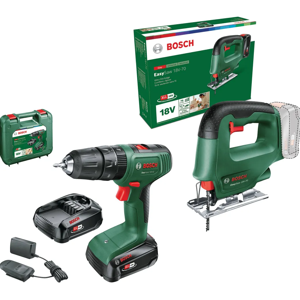 Bosch Accuboormachine Met Klopfunctie + Decoupeerzaag Toolkit 18V (2 Accu'S)|Brico Discount