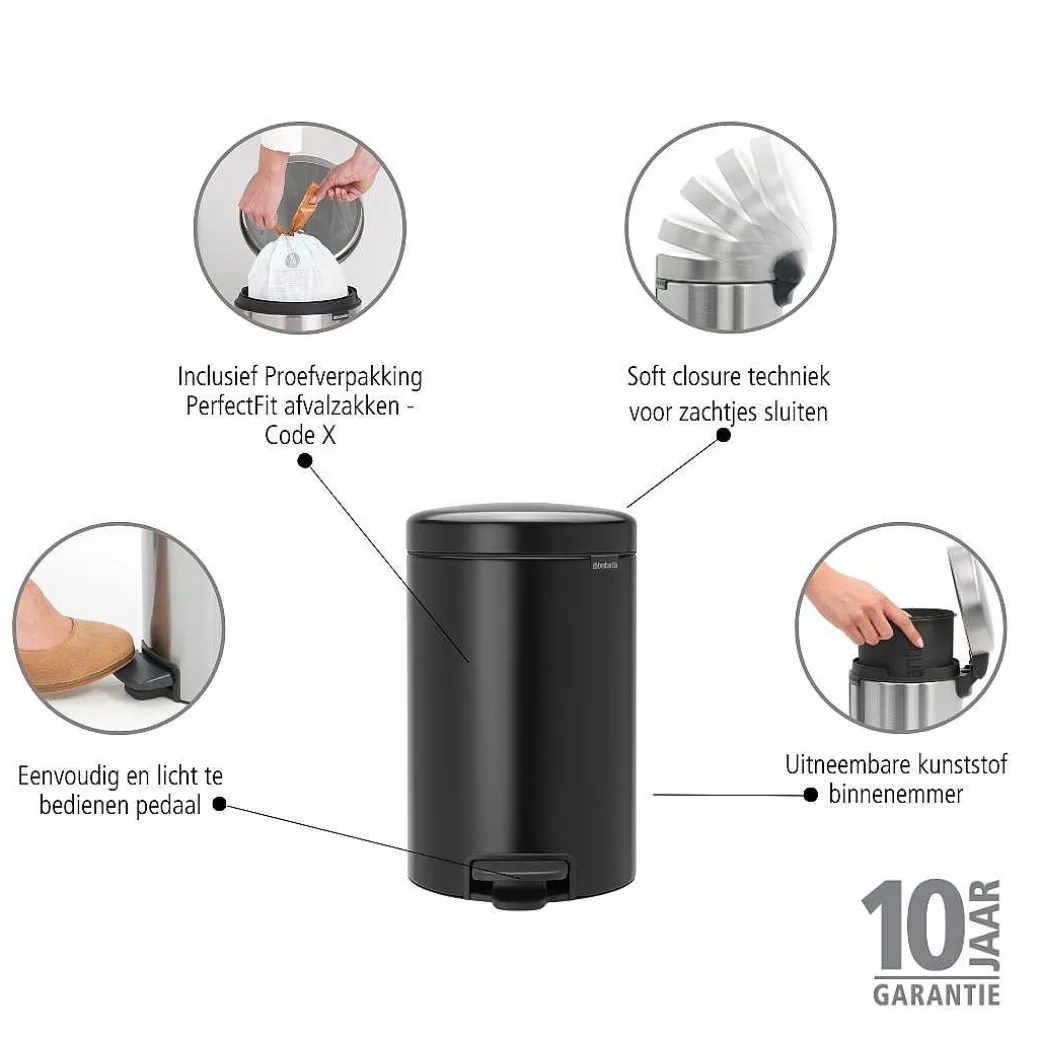 Brabantia Pedaalemmer Newicon Matt Black 12L|Brico Outlet