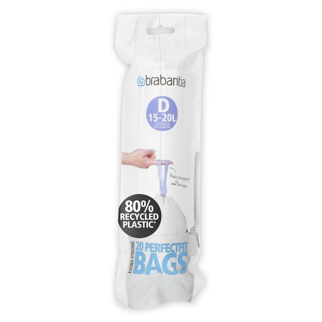 Brabantia Perfectfit Afvalzak Met Trekbandsluiting Code D 15-20L 20 Stuks/Rol Recycled|Brico Outlet
