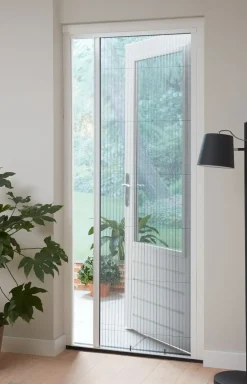 Brico Vliegendeuren-Cando Hordeur Comfort - Plisse Hordeur - Wit Profiel - Grijs Gaas - 100X209Cm