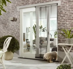 Brico Vliegendeuren-Cando Horgordijn Comfort Schuifpui - Grijs Profiel - Grijs Gaas - 120X260Cm