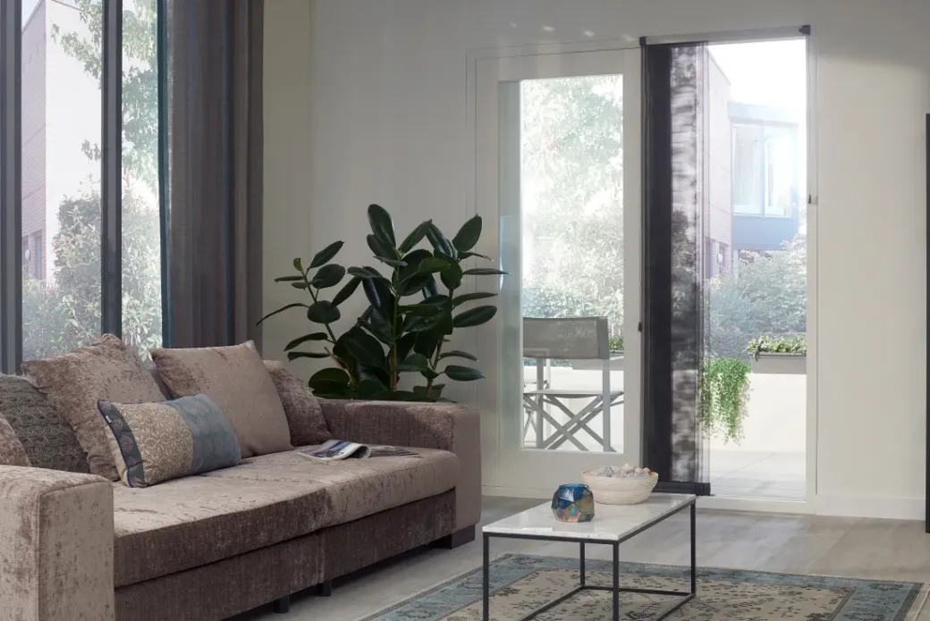 Brico Vliegendeuren-Cando Horgordijn Comfort Schuifpui - Grijs Profiel - Grijs Gaas - 120X260Cm