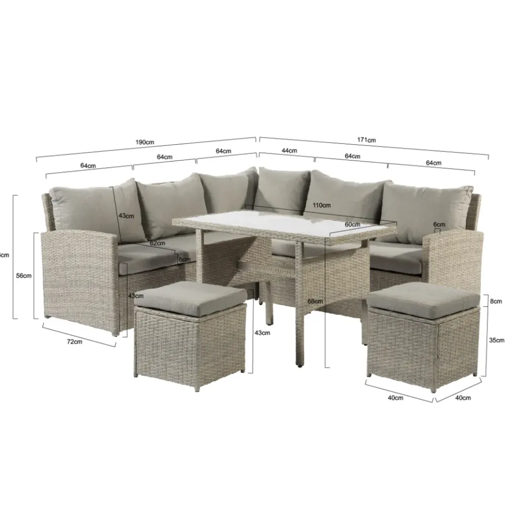Brico Loungesets-Central Park Dining Loungeset Rochelle Creme 5 Stuks