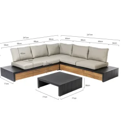 Brico Loungesets-Central Park Hoekbank Loungeset Cassis Zwart Hout