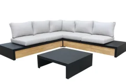 Brico Loungesets-Central Park Hoekbank Loungeset Cassis Zwart Hout