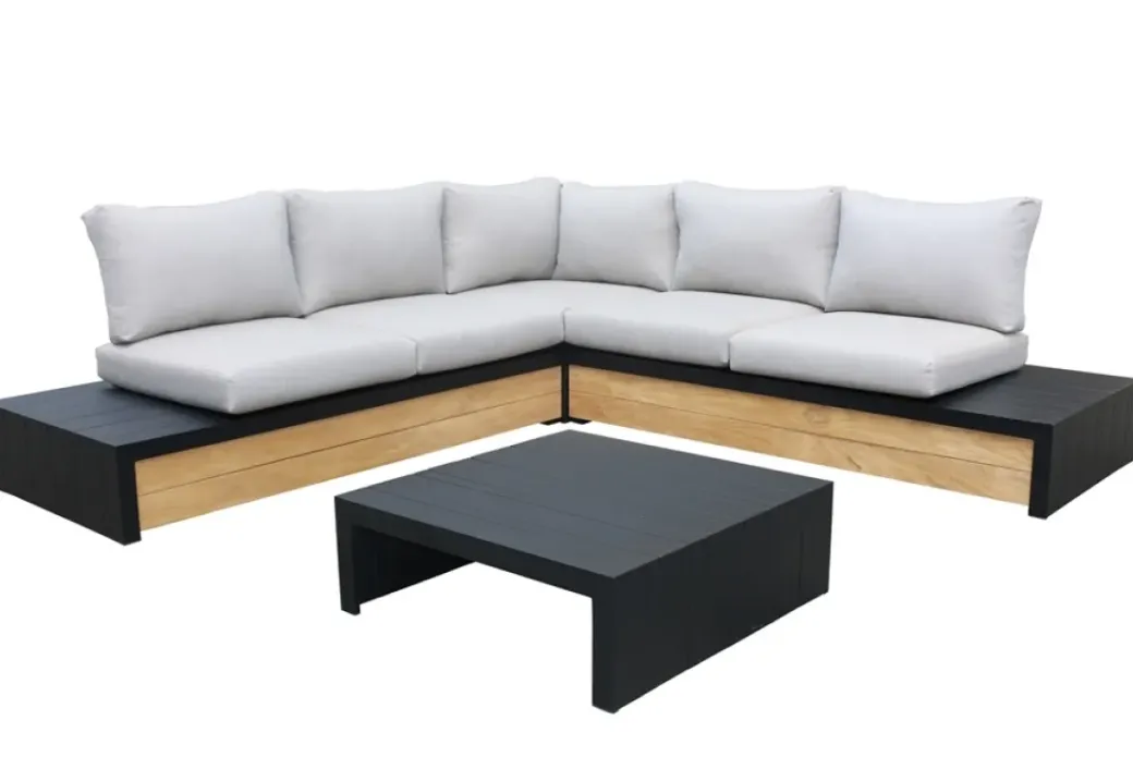 Brico Loungesets-Central Park Hoekbank Loungeset Cassis Zwart Hout