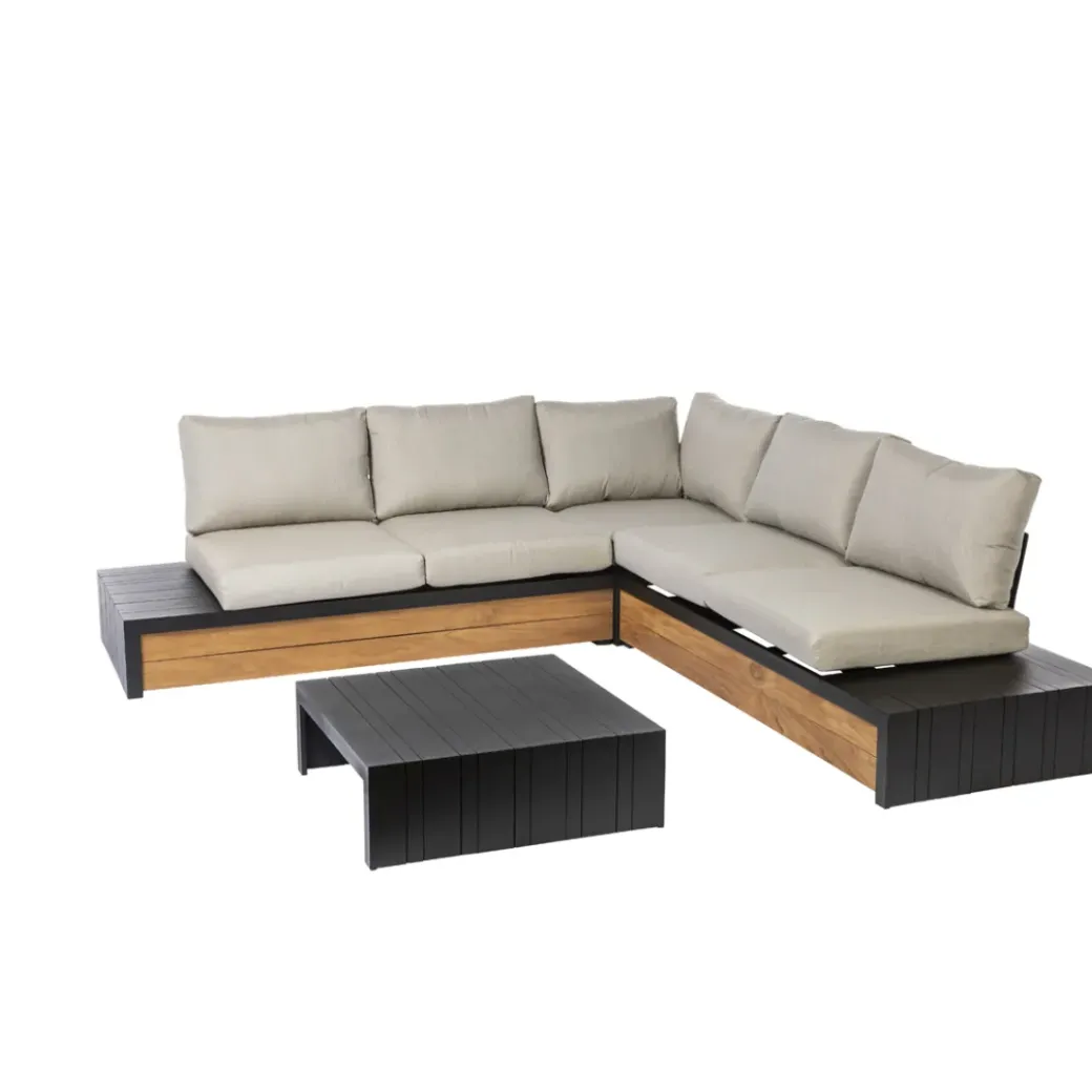 Brico Loungesets-Central Park Hoekbank Loungeset Cassis Zwart Hout