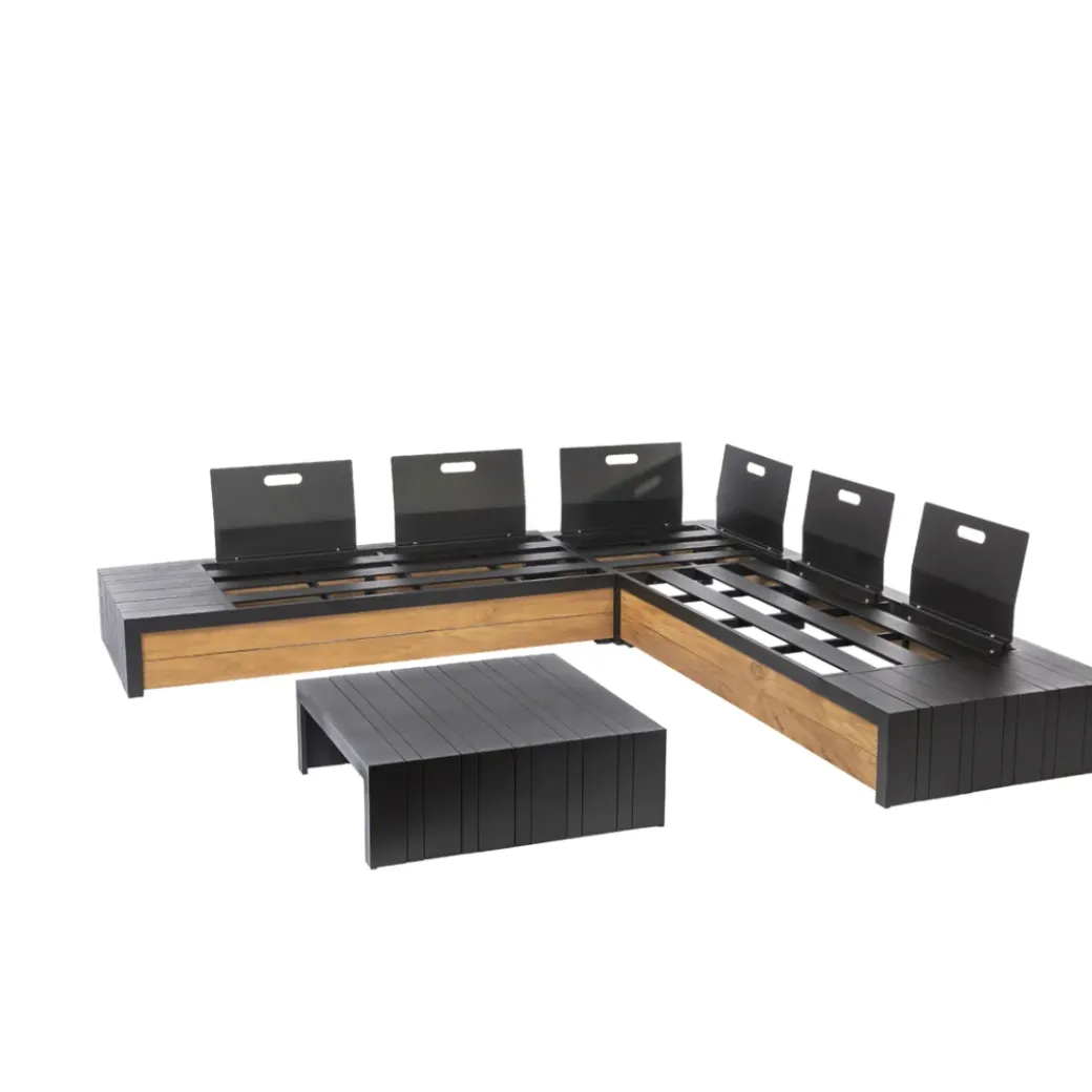 Brico Loungesets-Central Park Hoekbank Loungeset Cassis Zwart Hout