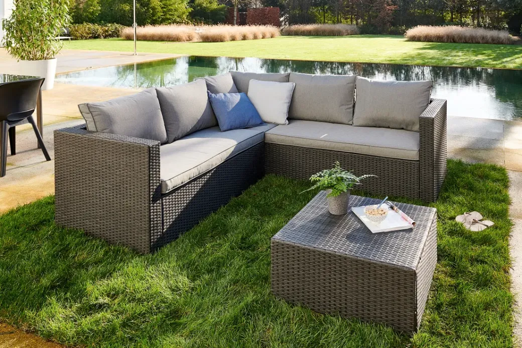 Brico Loungesets-Central Park Hoekbank Loungeset Alea Grijs Staal/Wicker 3 Stuks