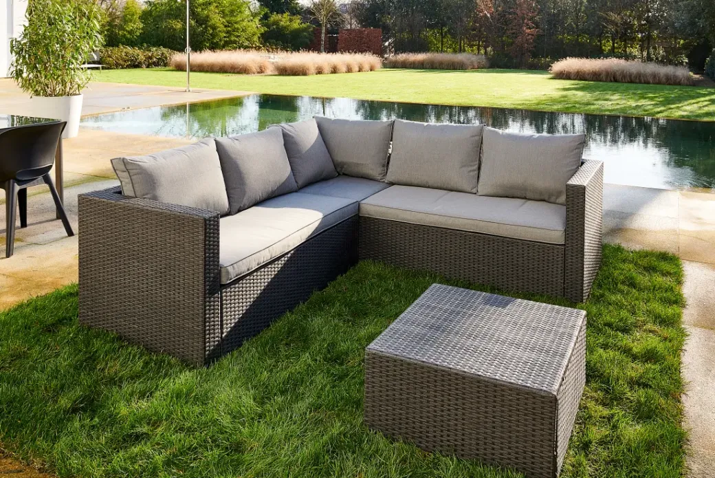 Brico Loungesets-Central Park Hoekbank Loungeset Alea Grijs Staal/Wicker 3 Stuks