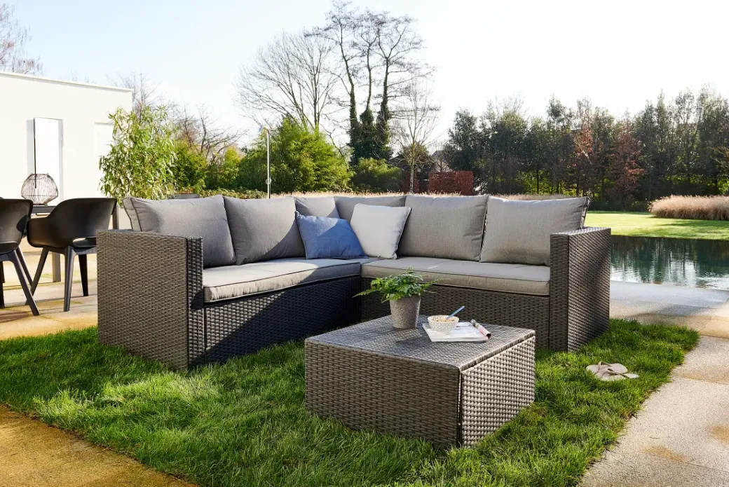 Brico Loungesets-Central Park Hoekbank Loungeset Alea Grijs Staal/Wicker 3 Stuks