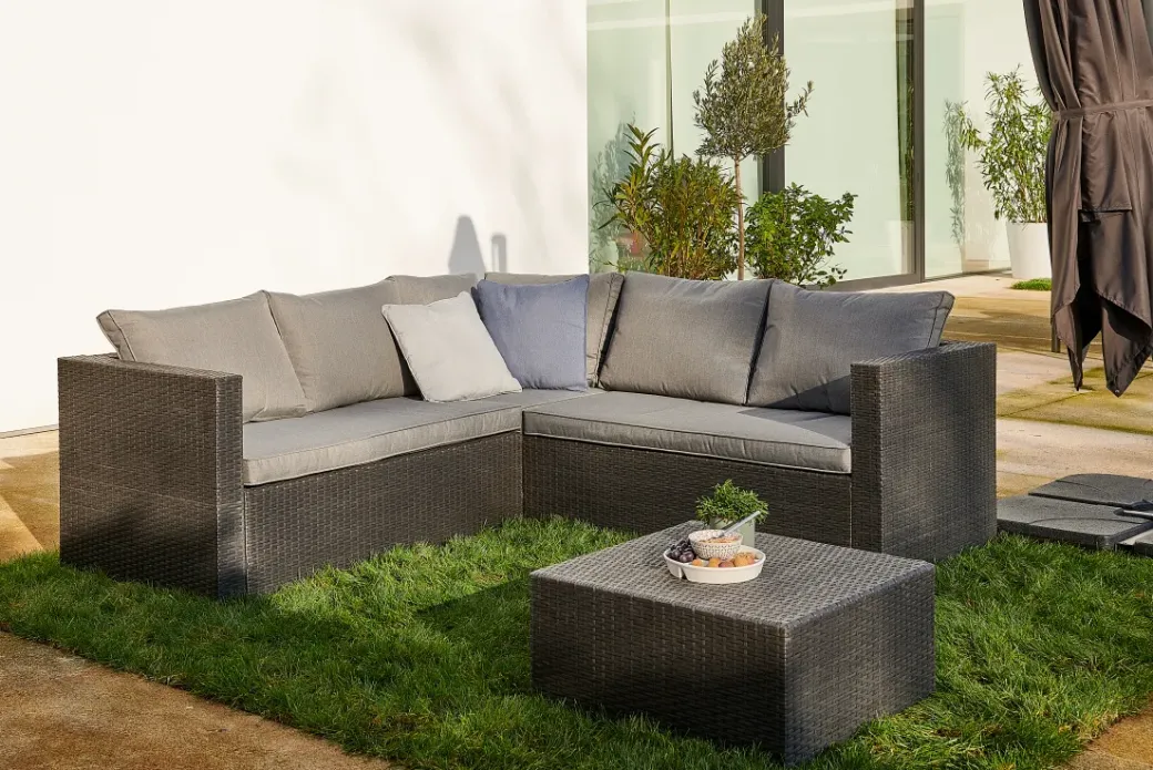 Brico Loungesets-Central Park Hoekbank Loungeset Alea Grijs Staal/Wicker 3 Stuks