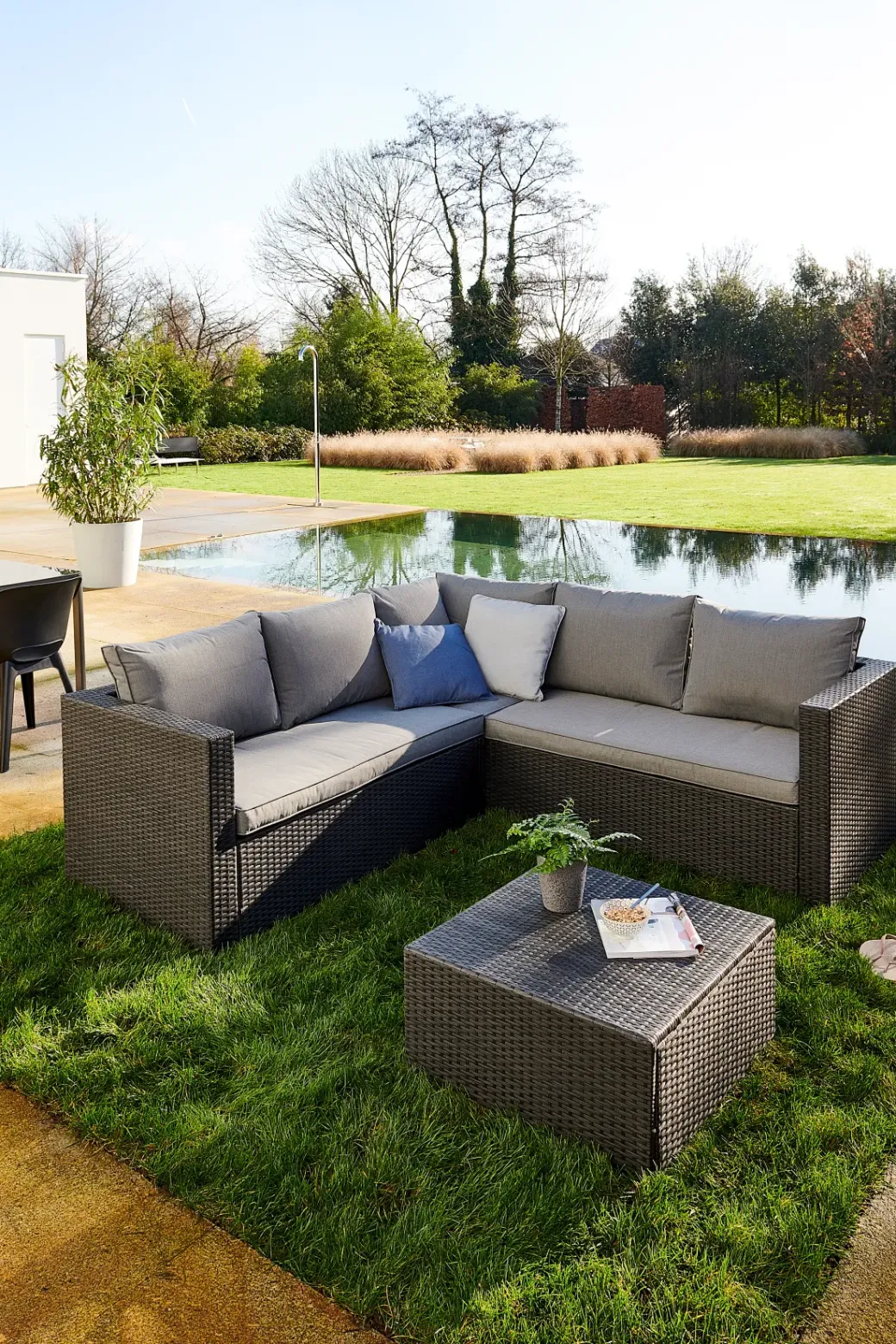 Brico Loungesets-Central Park Hoekbank Loungeset Alea Grijs Staal/Wicker 3 Stuks
