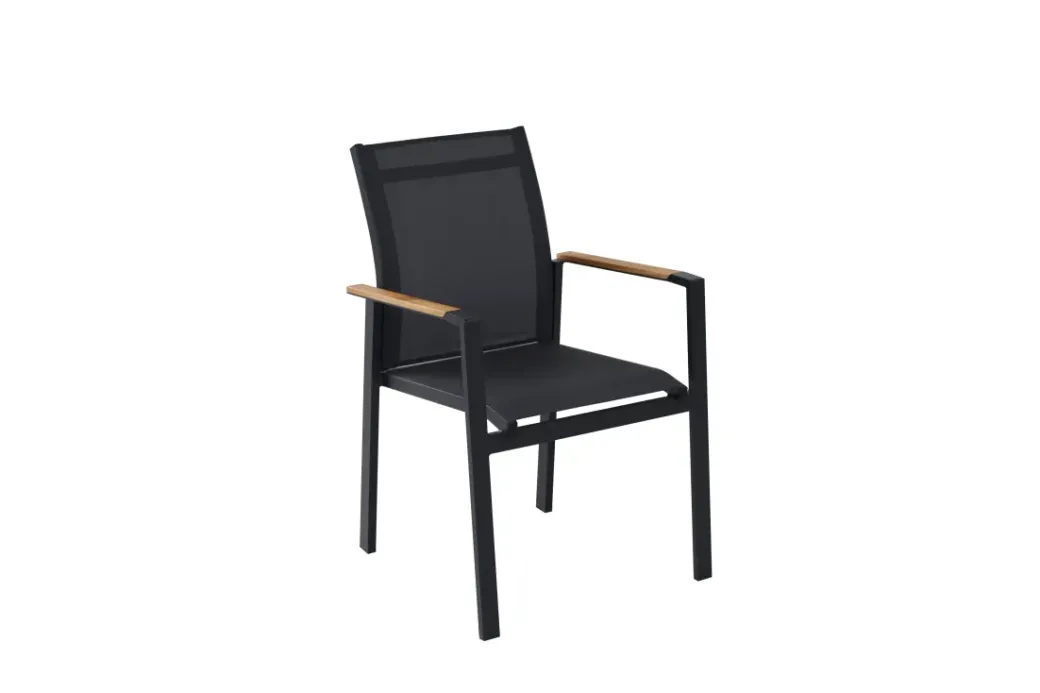 Brico Tuinstoelen-Central Park Tuinstoel Limoux Stapelbaar Textileen/Teakhout Antraciet