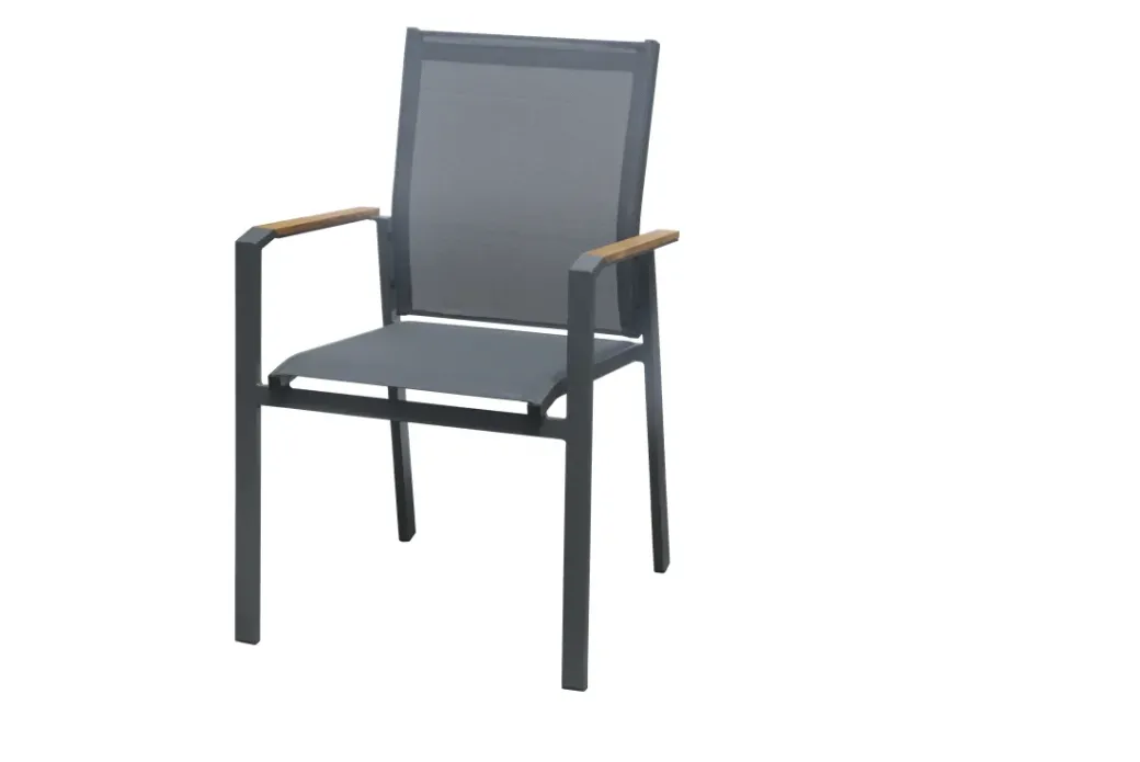 Brico Tuinstoelen-Central Park Tuinstoel Limoux Stapelbaar Antraciet Textileen/Teakhout
