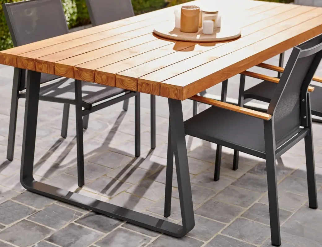 Brico Tuinstoelen-Central Park Tuinstoel Limoux Stapelbaar Antraciet Textileen/Teakhout