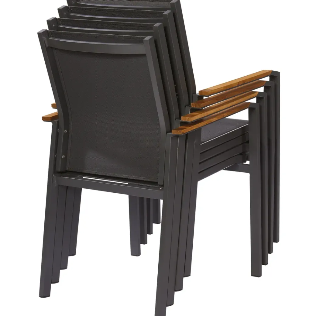 Brico Tuinstoelen-Central Park Tuinstoel Limoux Stapelbaar Antraciet Textileen/Teakhout