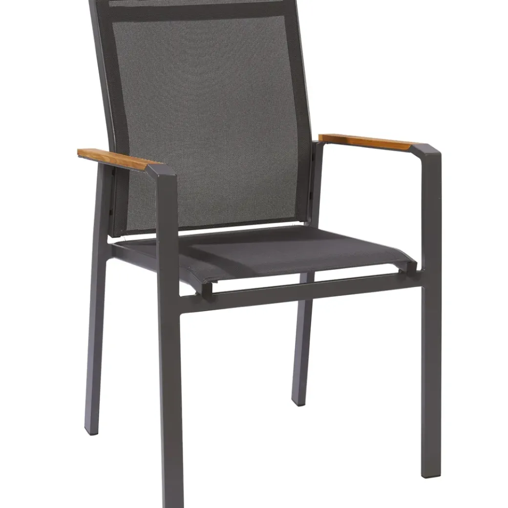 Brico Tuinstoelen-Central Park Tuinstoel Limoux Stapelbaar Antraciet Textileen/Teakhout