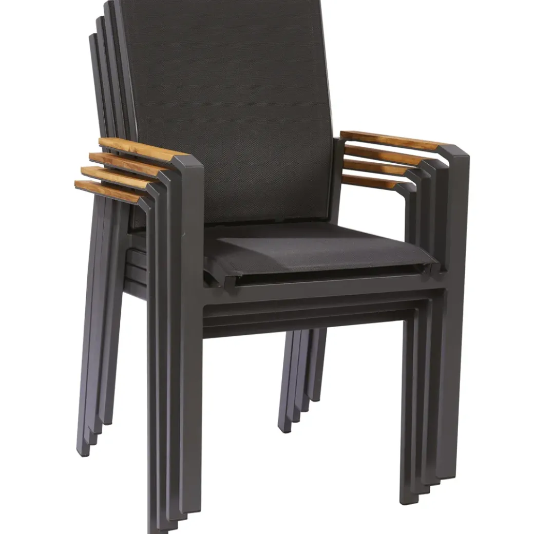 Brico Tuinstoelen-Central Park Tuinstoel Limoux Stapelbaar Antraciet Textileen/Teakhout