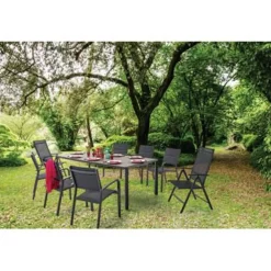 Brico Tuinstoelen-Central Park Tuinstoel Palma Verstelbaar Antraciet/Zwart
