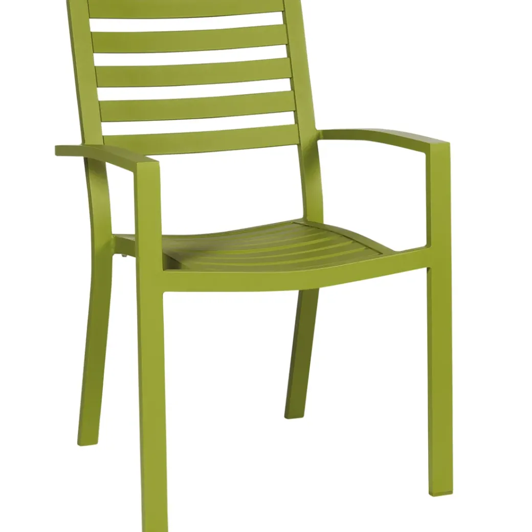 Brico Tuinstoelen-Central Park Tuinstoel Stapelbaar Aluminium Olijfgroen 61,5X57,5X85,5Cm